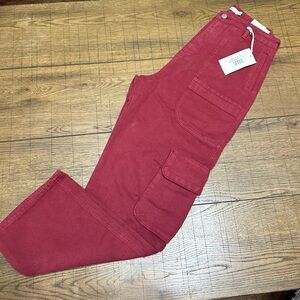 MNML Men's Ultra Baggy Cargo Jeans in Burgundy 29x30 NWT